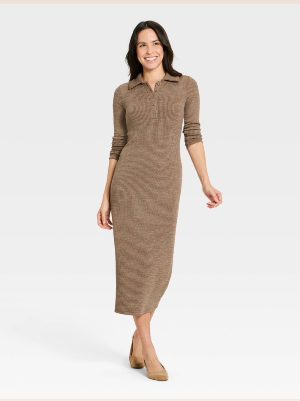 Universal Thread Brown Ribbed Polo Midi Dress Size Small